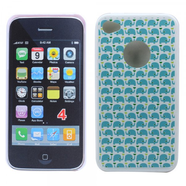 Wholesale iPhone 4 4S Full Elephants Design Gummy Case (Elephants)